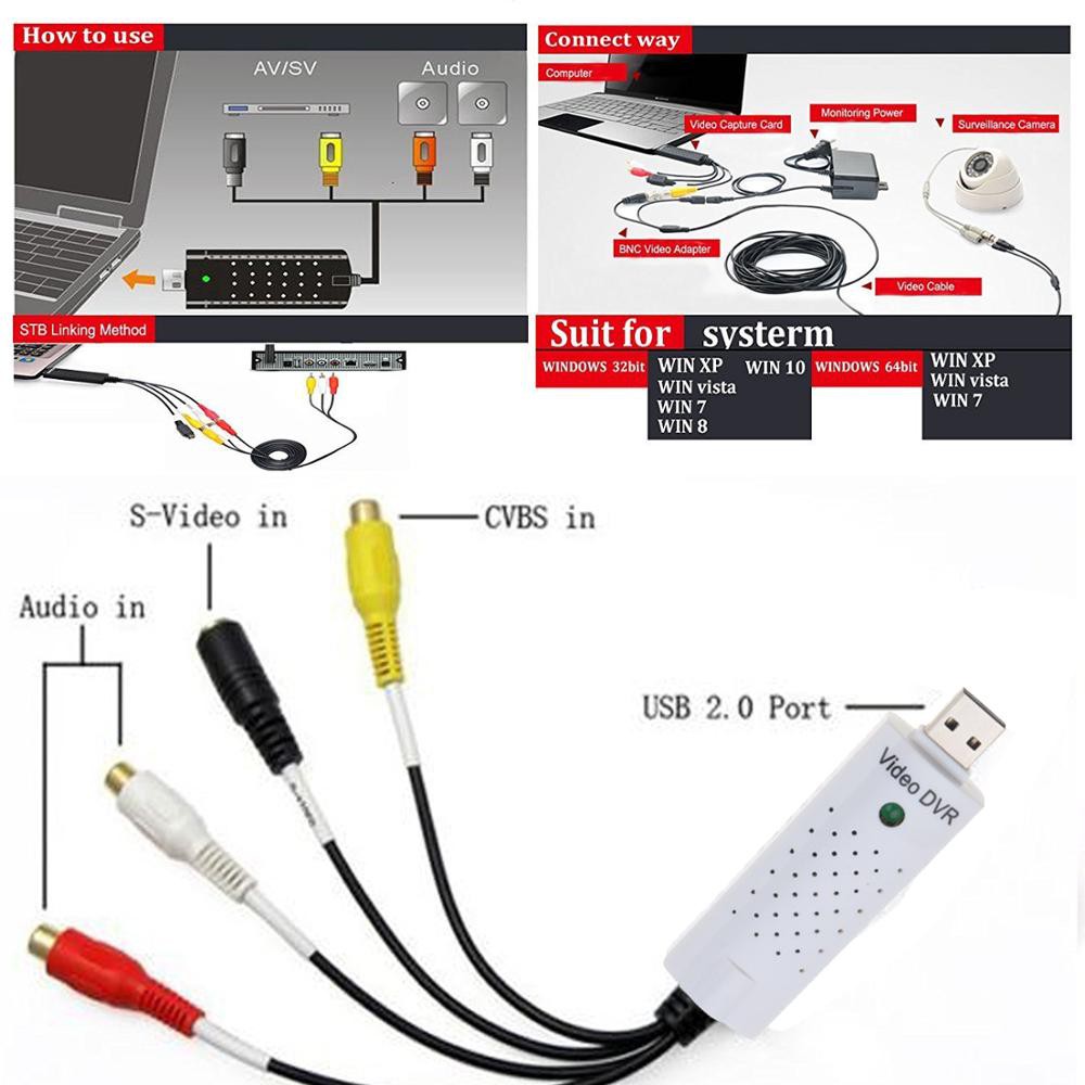Dây cáp USB 2.0 chuyển đổi video Capture card VHS sang DVD cho Win7 / 8/10 / XP / Vista