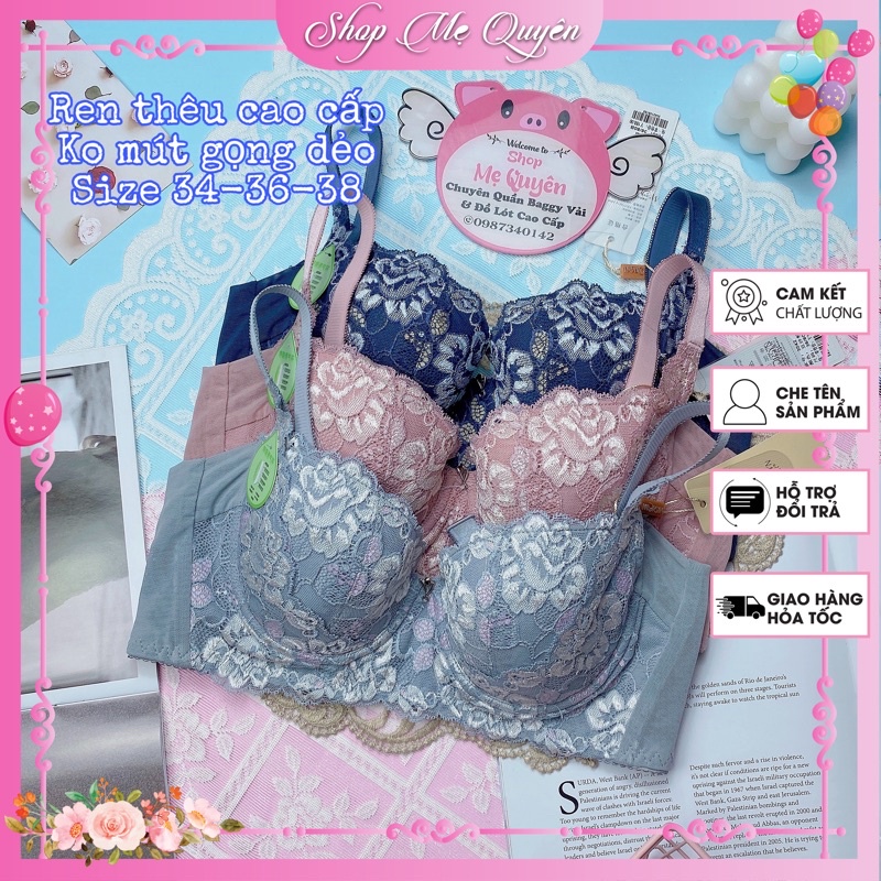 Áo ngực, áo lót ren hoa không mút gọng dẻo siêu mềm nâng tôn dáng vòng 1