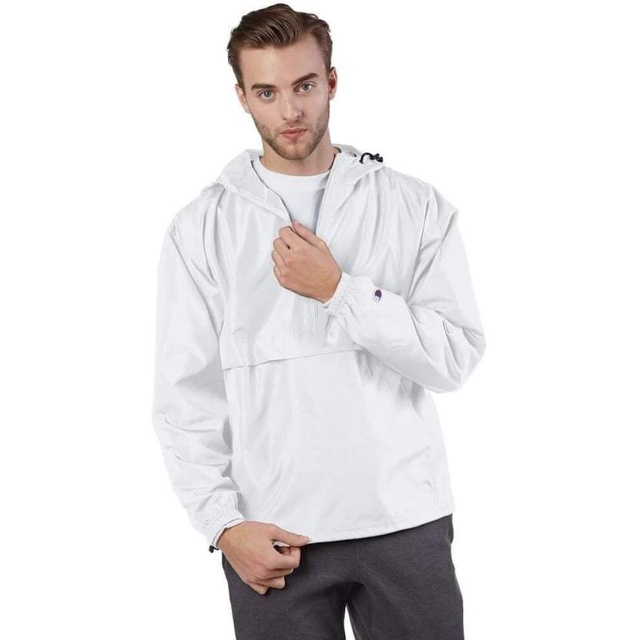 Áo khoác gió Half Zip Cham.pion Jacket xuất khẩu chính hãng dùng trong training running outing - Màu trắng trơn