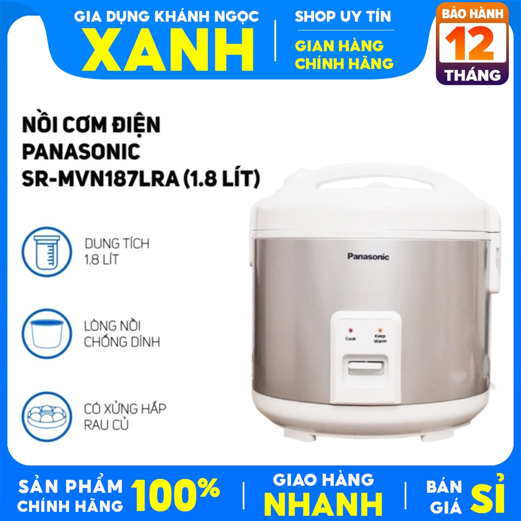 Mới 100%-Nồi cơm điện Panasonic 1.8 lít SR-MVN187LRA Chính Hãng,Lòng nồi hợp kim nhôm tráng men chống dính-BH 12tháng