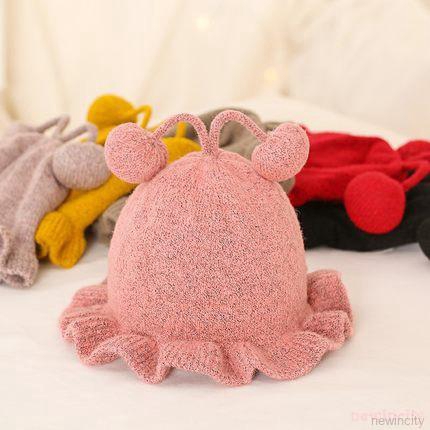 Nón xô màu trơn hoạ tiết hoạt hình phong cách Hàn Quốc cho bé