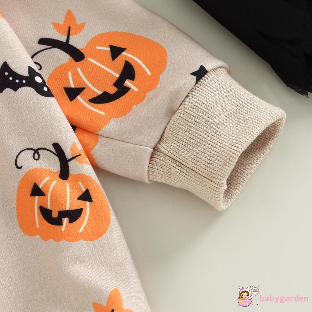 Set Đồ Halloween 2 Món Gồm Áo Thun Tay Dài In Họa Tiết Bí Ngô + Quần Cho Bé 0-3 Tuổi