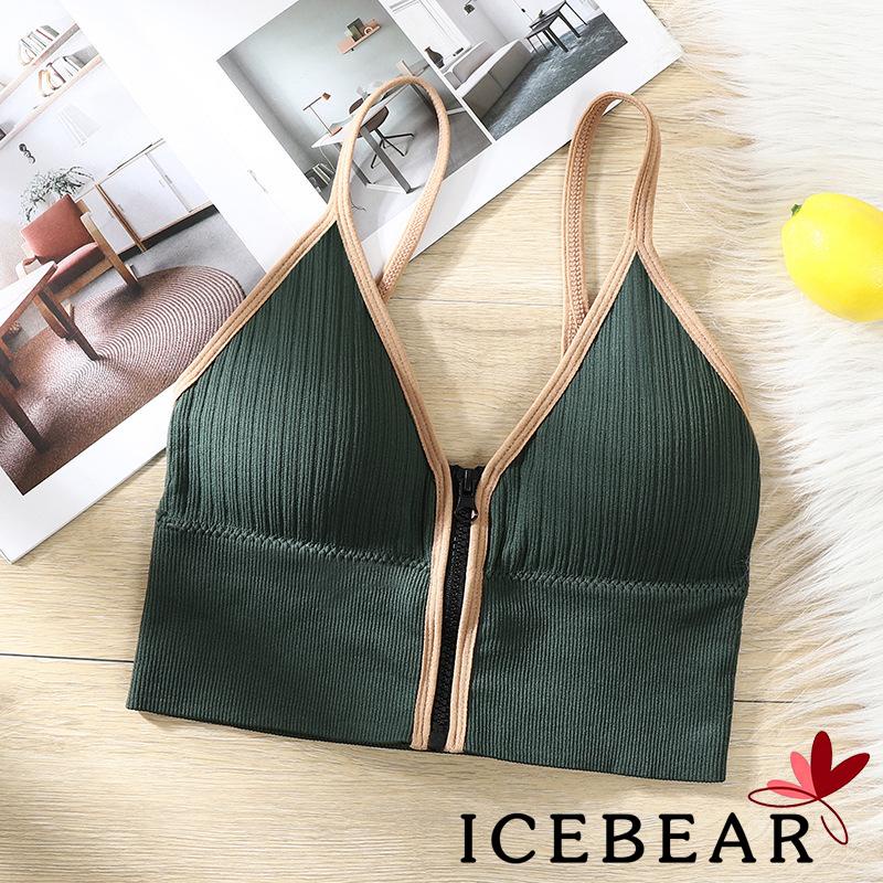 Áo Lót Croptop Không Tay Hở Lưng Có Khóa Kéo Màu Sắc Trơn Dành Cho Nữ