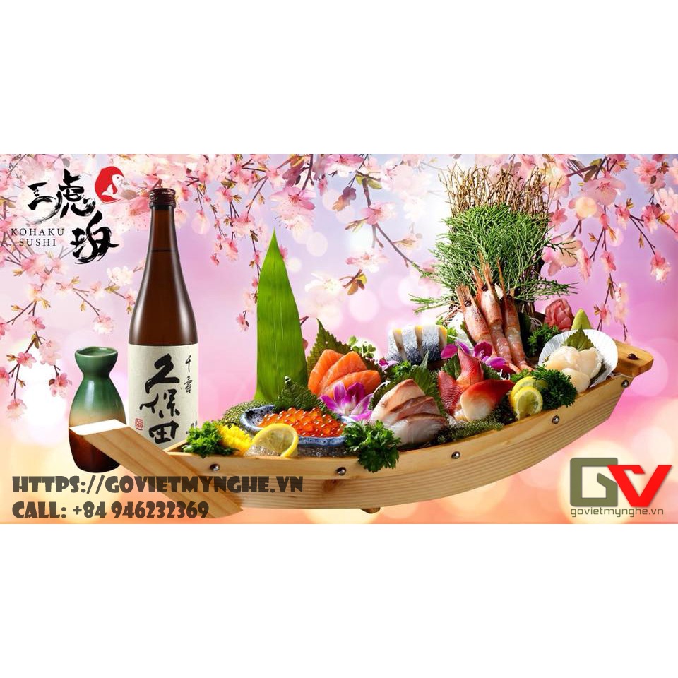 [Dài 48cm - Hàng chuẩn Nhật] Khay gỗ đựng sushi - khay gỗ đựng sashimi hình con thuyền gỗ sushi - Gỗ thông tự nhiên