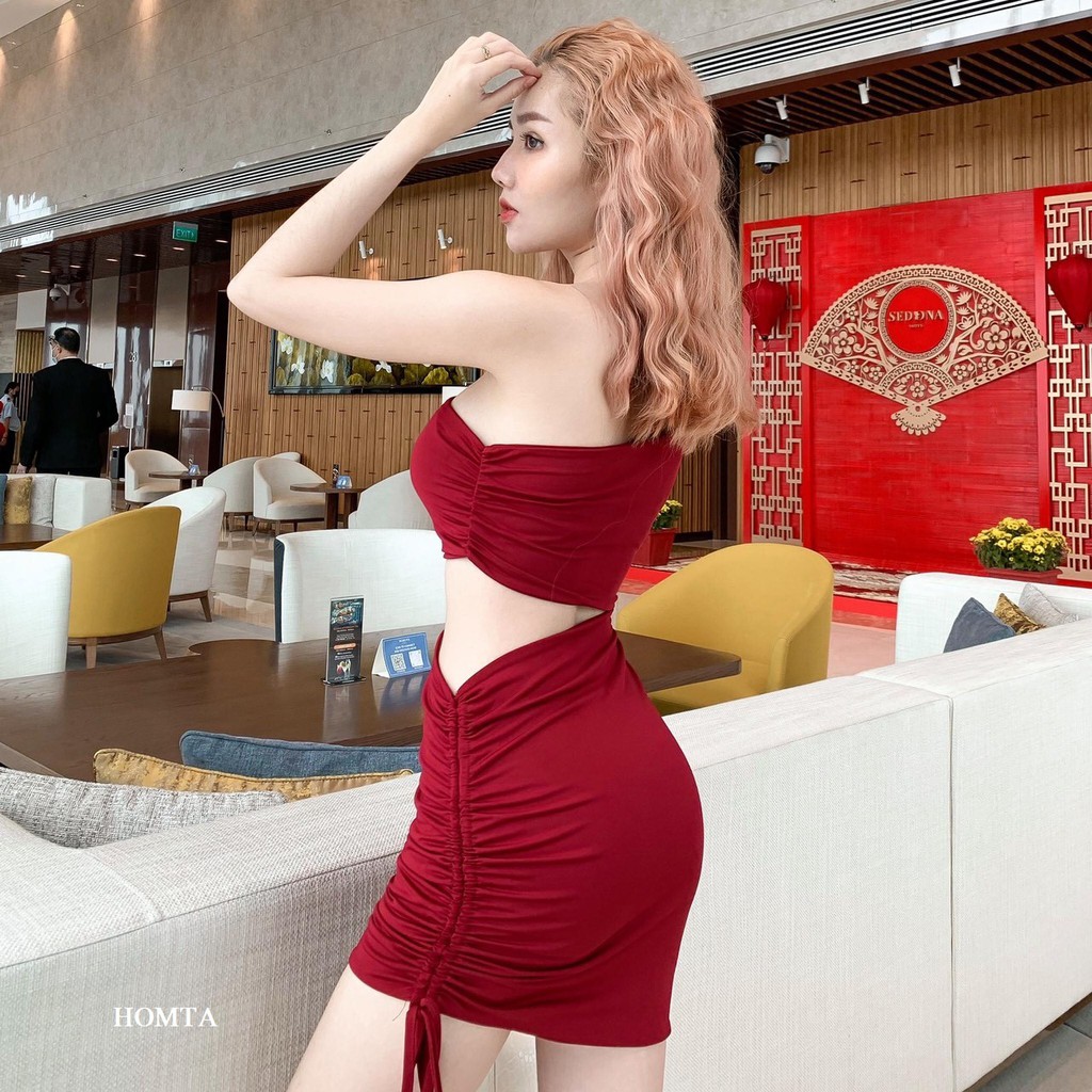 Đầm Body Lệch Vai Rút Hông (Đầm Rút Một Tay)