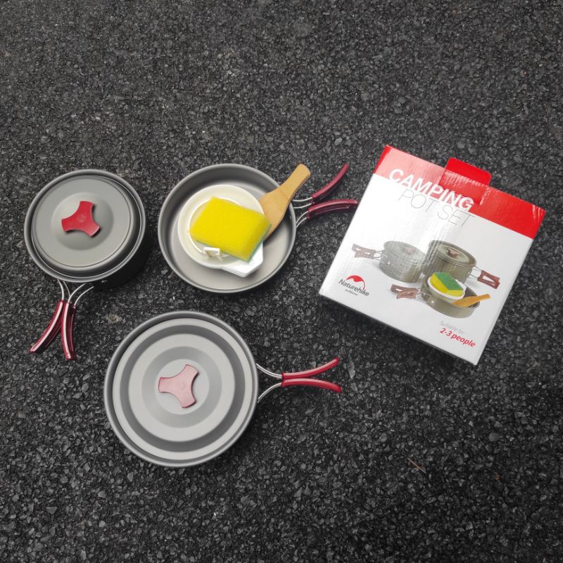 [Freeship Extra, kèm ảnh thật] Bộ 2 nồi và 1 chảo dã ngoại cao cấp Naturehike NH15T203-G, cam kết hàng chính hãng