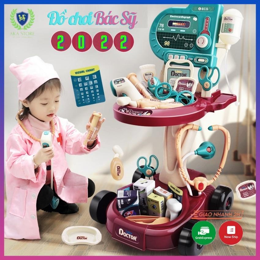 Đồ chơi bác sĩ cao cấp có xe đẩy, bộ đồ chơi bác sĩ cho bé gái bé trai, chất liệu nhựa nguyên sinh ABS cao cấp