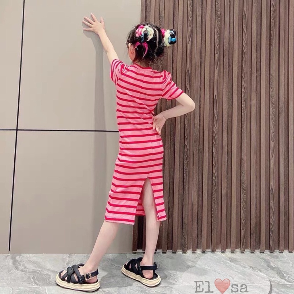 Váy bé gái - Váy Body Kẻ Hồng Cổ Tim dễ thương cho bé 1- 5 Tuổi