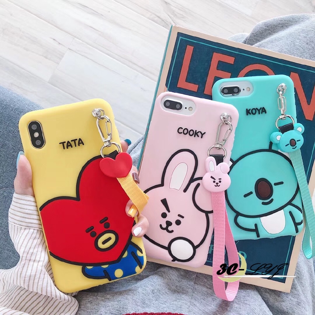 BTS BT21 Cute Silicone Case iX/7/8p 11 PRO MAX All Inclusive Soft Case+Lanyard