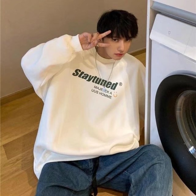 Áo sweater cổ tròn dáng rộng thiết kế mới thời trang mùa thu dành cho nam