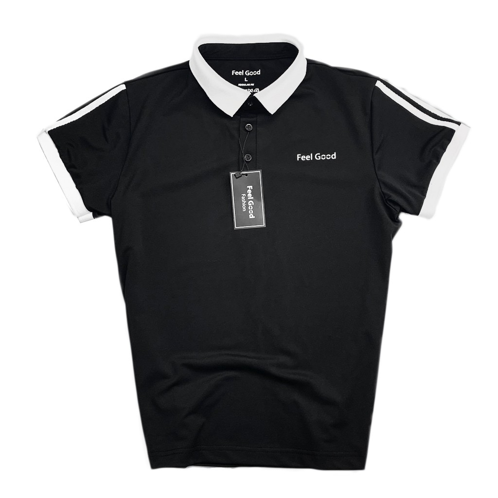 Áo Polo Nam đẹp FEEL GOOD basic - Áo thun nam có cổ trụ bẻ,phối sọc LINES vải cá sấu cotton cao cấp màu đen trắng giá rẻ | BigBuy360 - bigbuy360.vn
