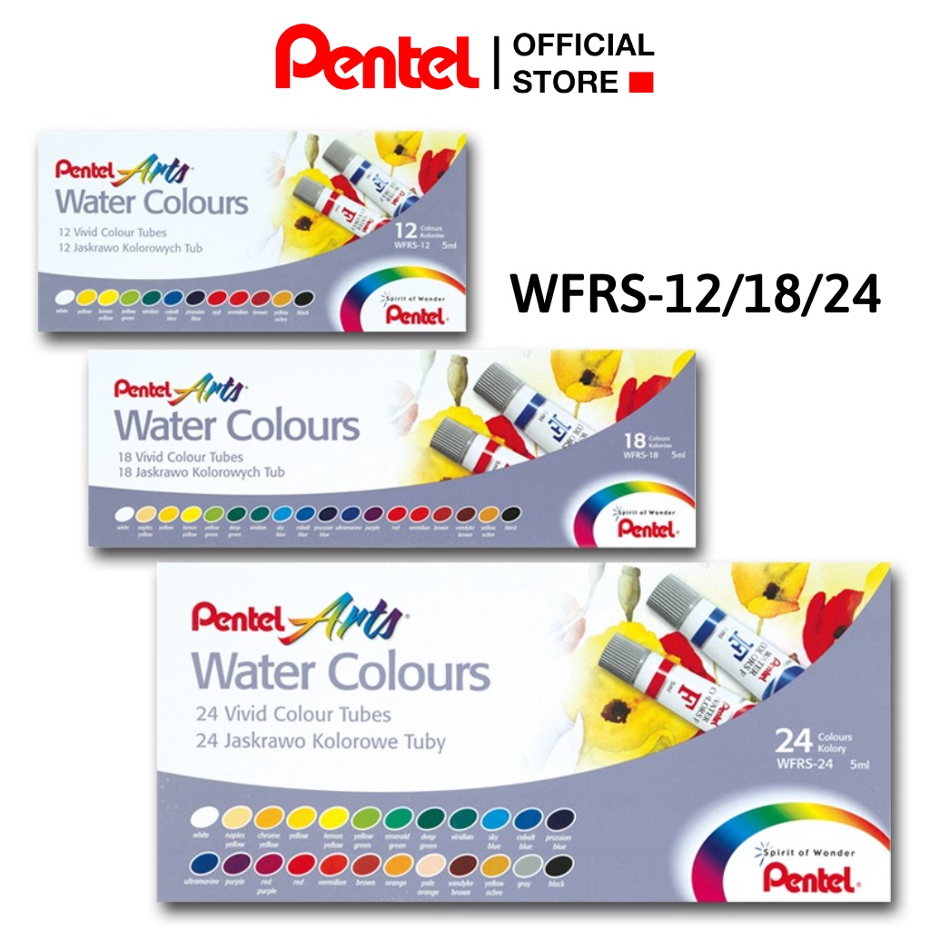 Màu Nước Dạng Tuýp Pentel Water Color WFRS | Vẽ Được Trên Nhiều Chất Liệu | 12 màu/18 màu/24 màu