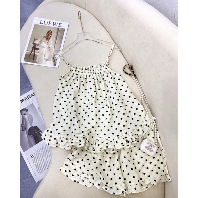 May Shop - Sét 2 dây chấm bi nữ chất đũi lụa siêu mát