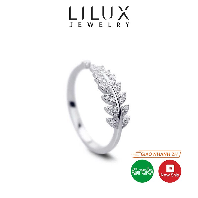 Nhẫn bạc nữ hình lá Oliu đính đá LILUX N001