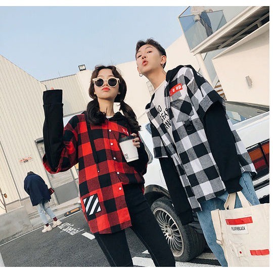 Sơ mi Hoodie Tay dài Flannel T/E-UP Caro Unisex