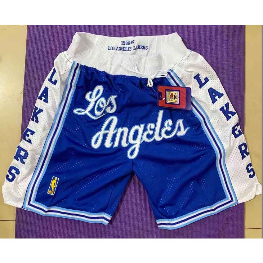 Hàng Có Sẵn Quần Short Bóng Rổ Thêu logo Màu Xanh Dương Size Lớn Los Angeles Lakers Cho Nam