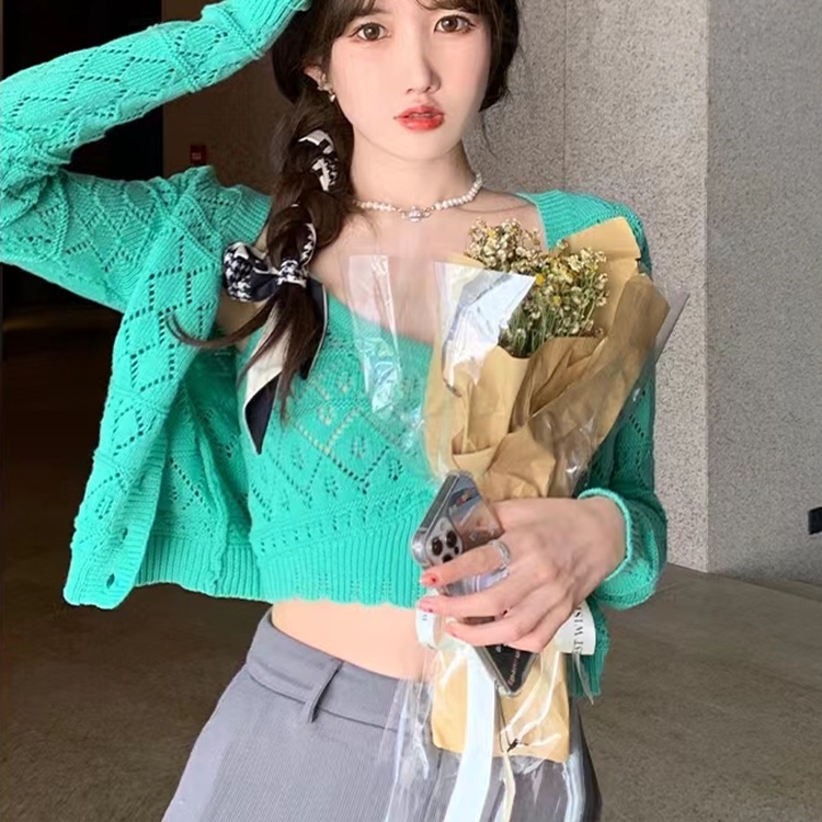 SUXI Áo Cardigan Dệt Kim Tay Dài Màu Trơn Dễ Phối Đồ Thời Trang Mùa Hè Cho Nữ