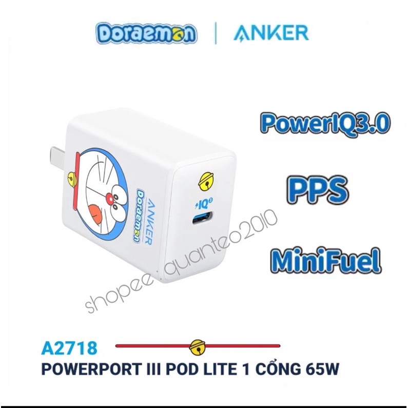 Củ Sạc Anker Doremon PowerPort Pod Lite 1 65W A2718 Adapter Sạc Anker Doraemon 65W