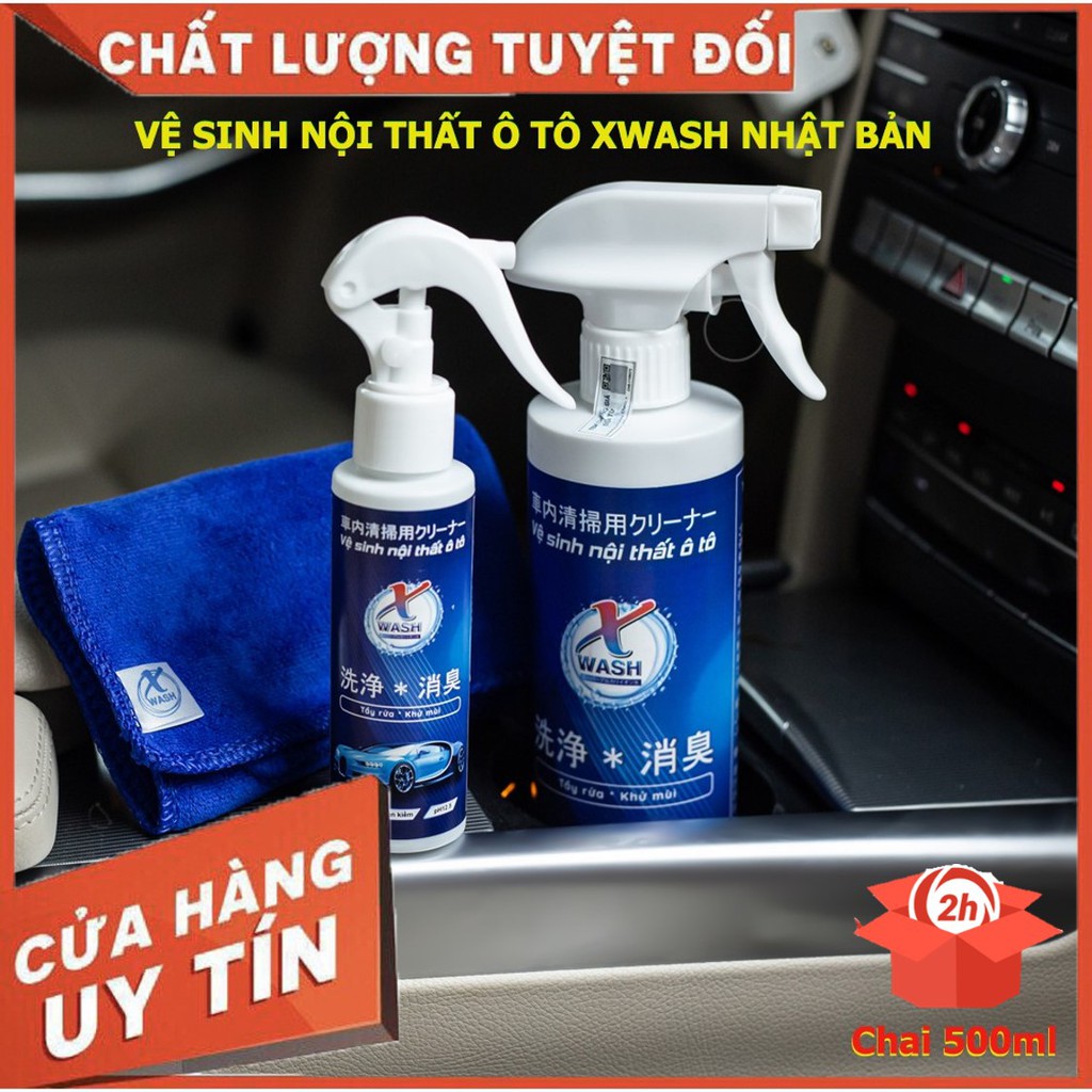 Combo 2 chai Xwash ô tô 500ml Tặng 2 khăn lông cừu Nước tẩy rửa, khử mùi nội thất ô tô KHÔNG HÓA CHẤT.