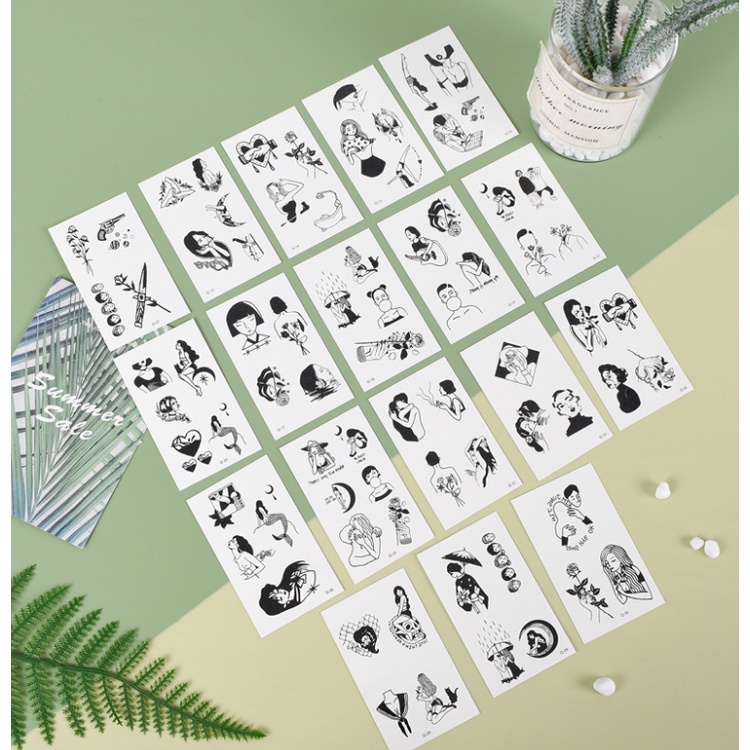 30 Hình Xăm Dán Tatoo Cô Gái Tình Nhân Đen Trắng Cá Tính Unisex 10-15 ngày
