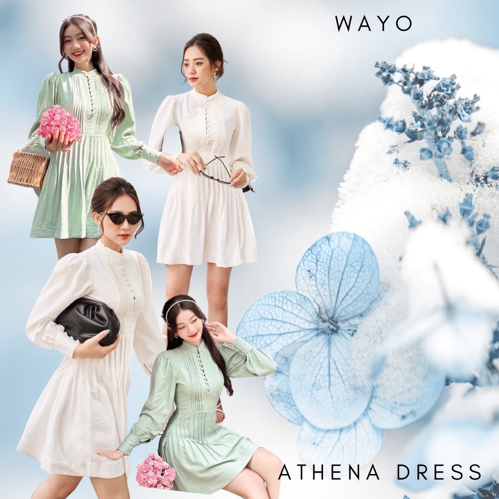 Đầm WAYO xếp ly tay dài phối nút 2 màu dạo phố xinh xắn