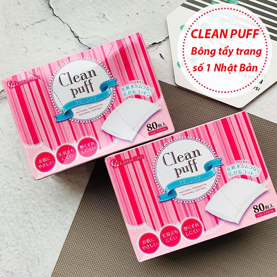 Bông tẩy trang Clean Puff Nhật Bản (80 cái/hộp)