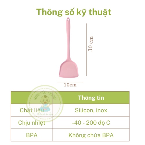Xẻng lật thức ăn, thìa đảo bằng silicon chịu nhiệt cán dài 30cm