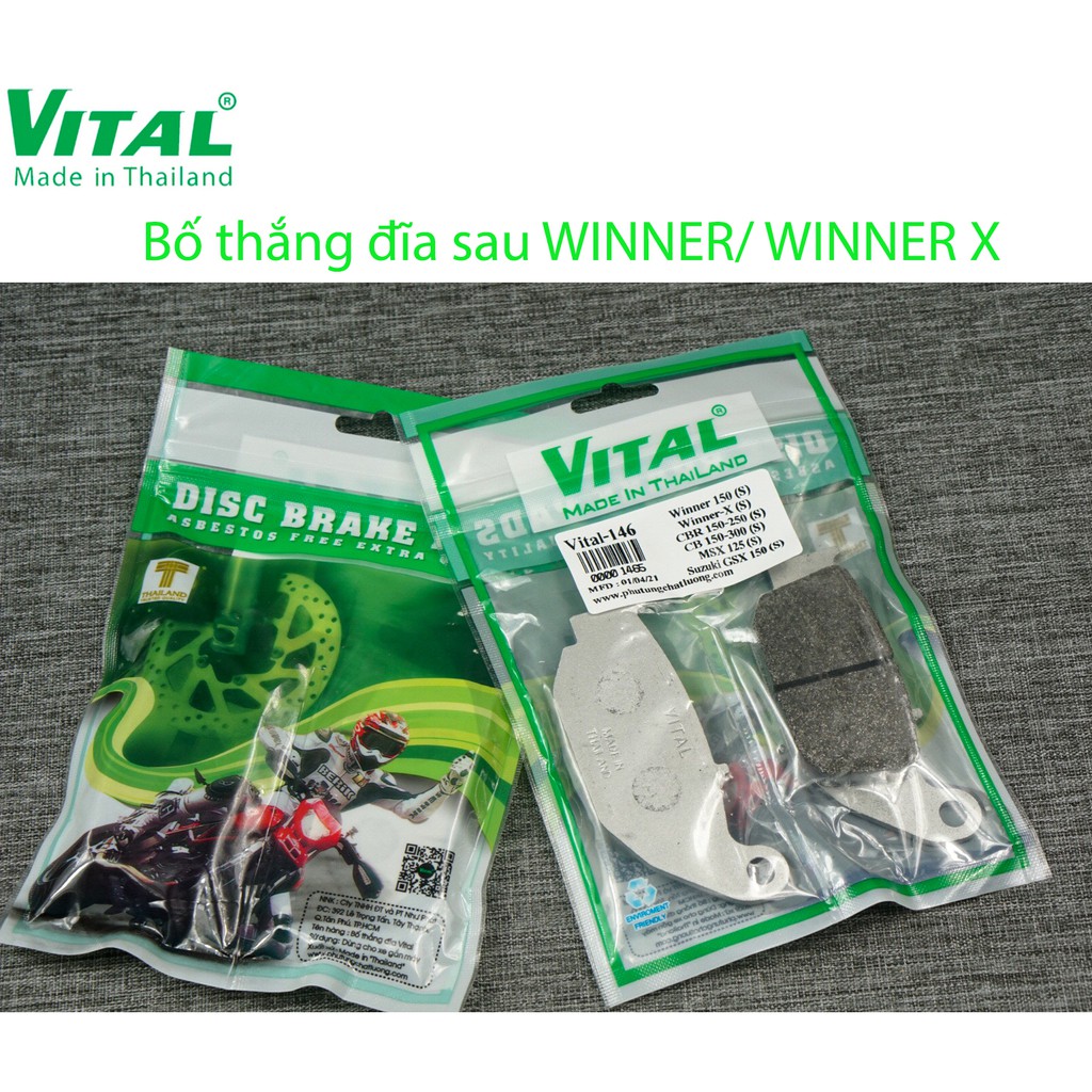 Bố thắng đĩa sau + trước Winner, Winner X hiệu VITAL - Má phanh xe máy, bố thắng đĩa VITAL chính hãng Thái lan