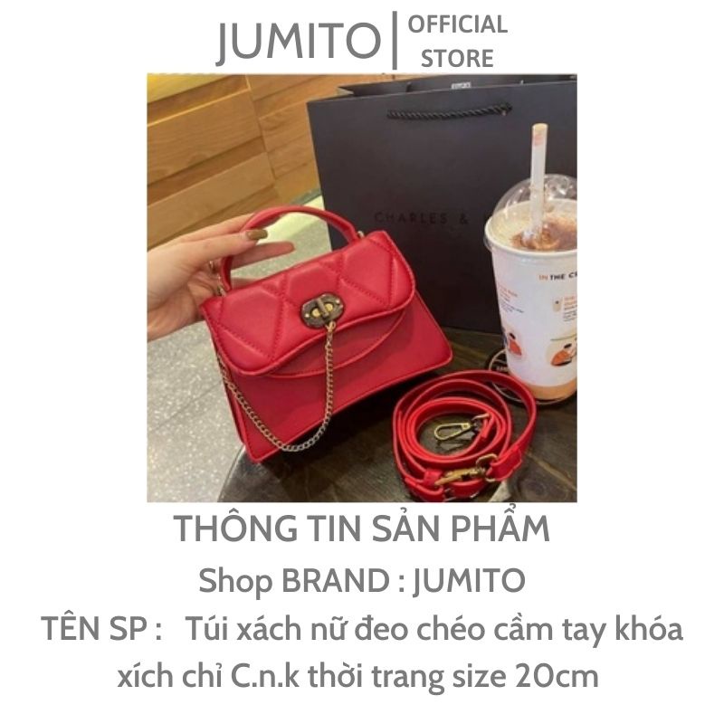 Túi xách nữ đeo chéo cầm tay khóa xích chỉ C.n.k thời trang size 20cm JUMITO AB1013