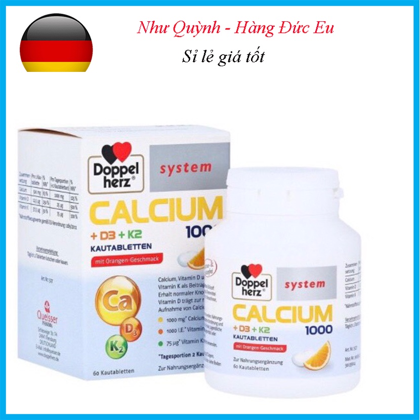 Viên uống Calcium 1000 + D3 + K2 ( viên nhai vị cam) 60