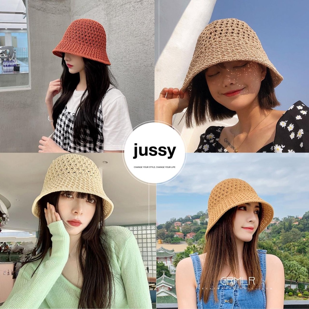 Mũ Len Jussy Official Chất Len Đan Mỏng Mềm Mại Kiểu Lưới To Vành Cụp Thoáng Mái Nhiều Màu Vintage