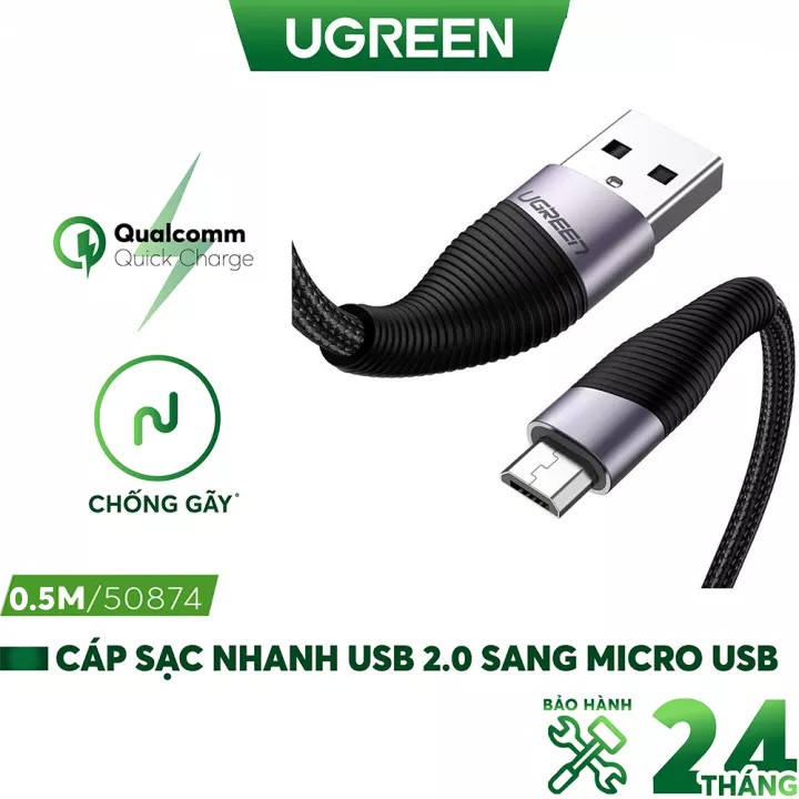 Cáp sạc và truyền dữ liệu cho điện thoại Android UGREEN ED017 hỗ trợ công nghệ sạc Quick 3.0