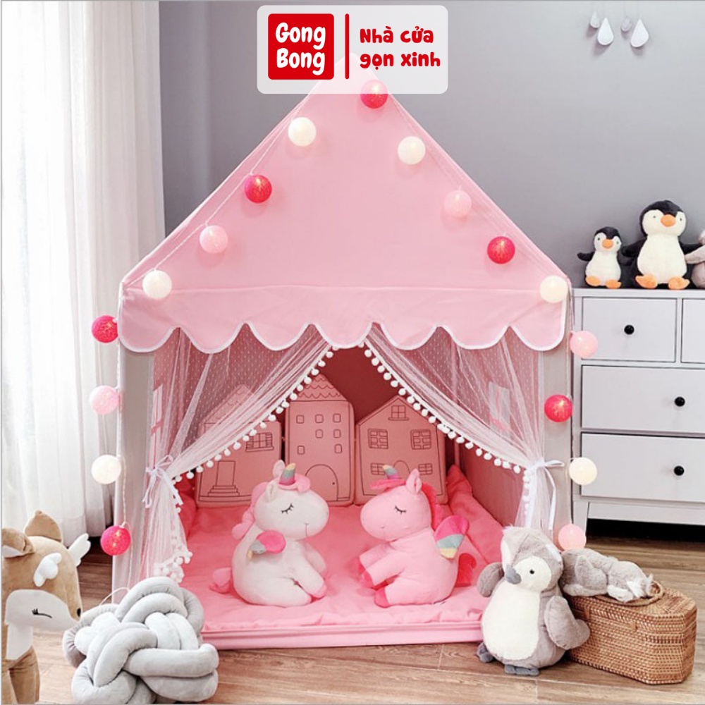 Lều cho bé lều trẻ em công chúa hoàng tử cỡ lớn có kèm đèn nháy tròn chất liệu dù siêu bền