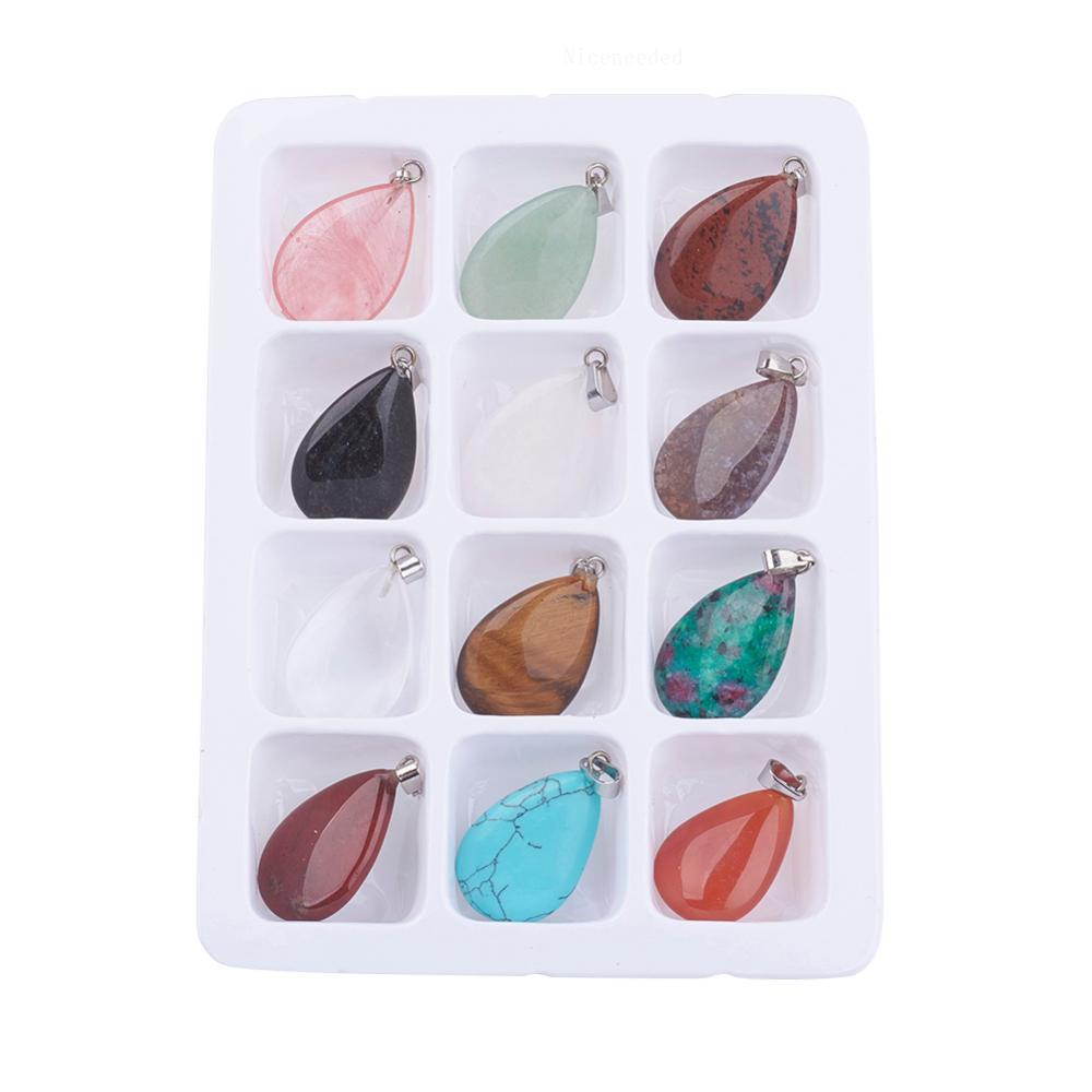 1 Hộp Mặt Dây Chuyền Đá Quý Tổng Hợp Tự Nhiên Hình Giọt Nước Nhiều Màu 28x17x5mm 6x2mm