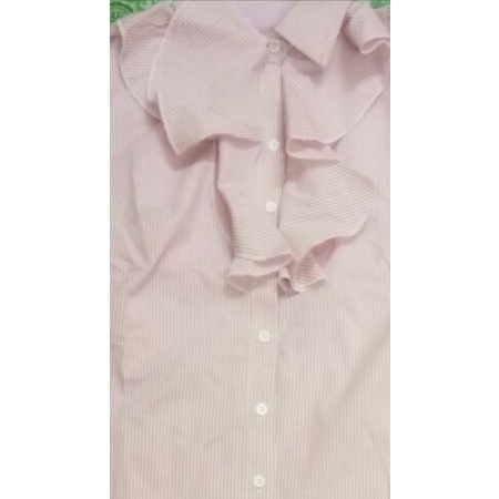 Đàm váy kẻ sọc tay dài cổ và chân váy nhún bèo hiệu Gumac size L