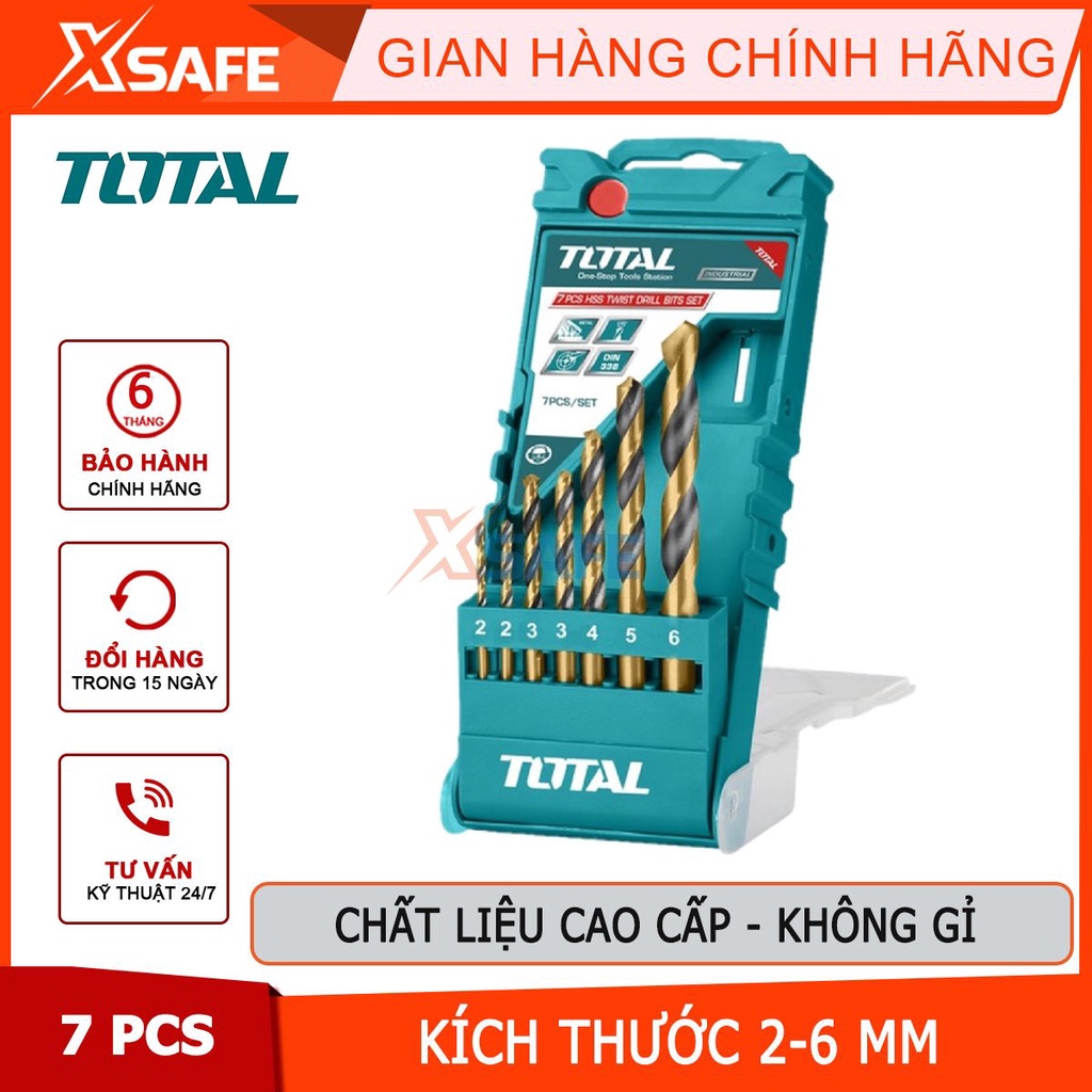 Bộ 7 mũi khoan kim loại HSS TOTAL TACSD0075 2 mũi 2mm, 2 mũi 3mm, 1 mũi 4mm, 5mm, 6mm - chính hãng