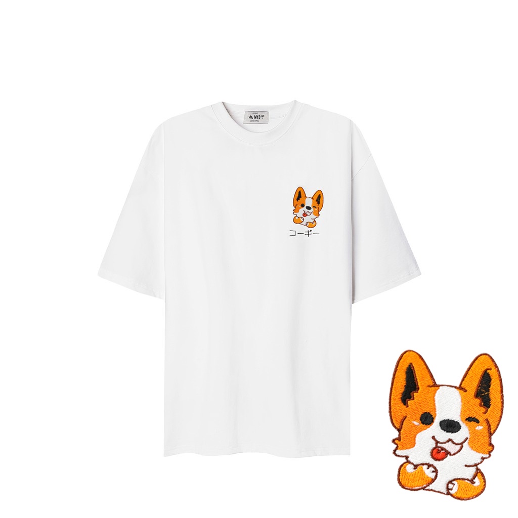 Áo Thun Nam Tay Lỡ MYO Vải Cotton Thêu Corgi