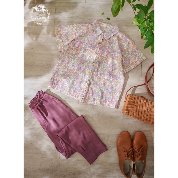 ÁO SƠMI HOA OVERSIZE LÁ IN HOA 2 MÀU XANH NEON/HỒNG TÍM NHẠT