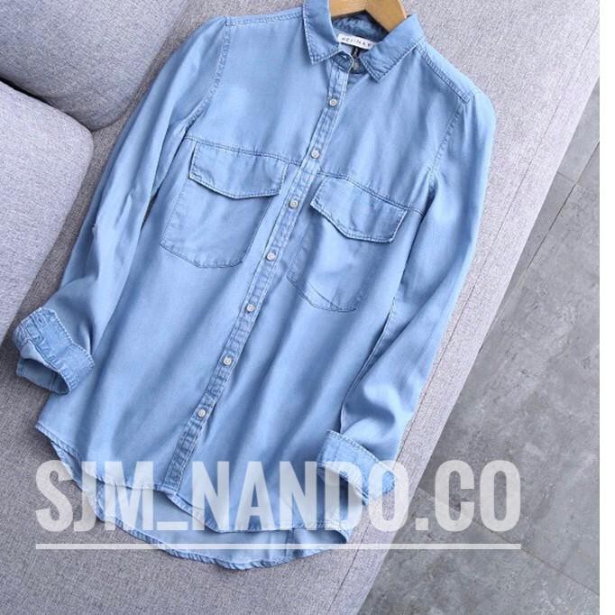 Áo Sơ Mi Denim Tay Dài Dáng Rộng Có Túi Dành Cho Nữ Size Xl Xxl 2021