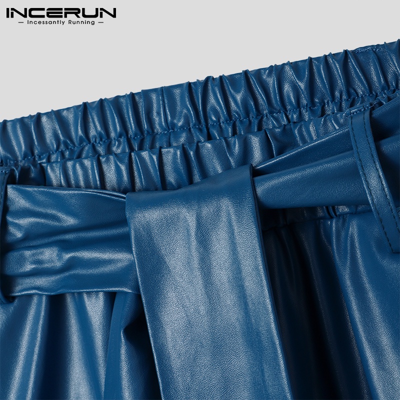 Quần da INCERUN dáng dài lưng thun thắt cột dây 2 màu đơn giản tùy chọn cho nam