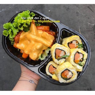 Hộp nhựa cơm sushi 2 ngăn 100 bộ ( đáy sâu loại to)