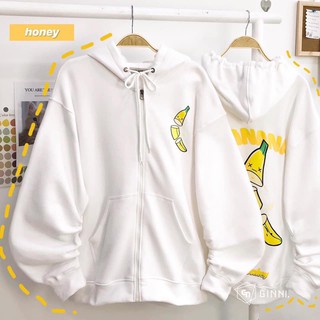 Áo khoác nỉ có kéo khóa banana - ginni