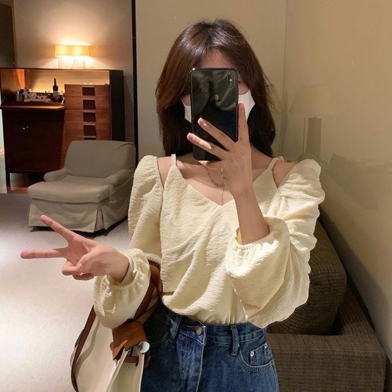 Áo Sơ Mi Tay Dài Trễ Vai Thời Trang Xuân Thu Cho Nữ