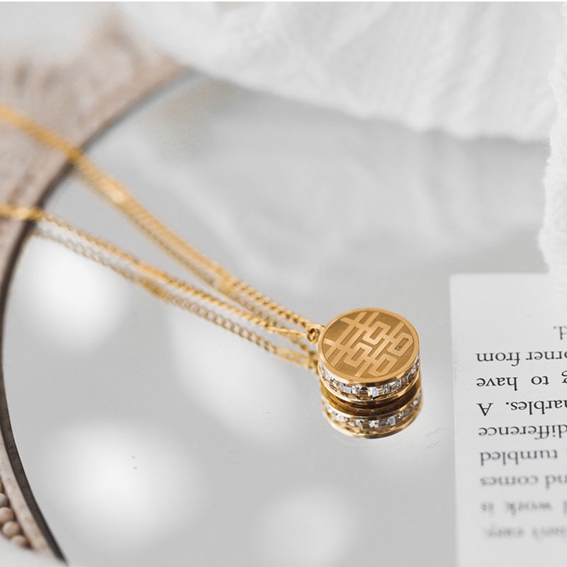 Dây chuyền nữ 100% TITAN NGUYÊN CHẤT vòng cổ nữ KHÔNG GỈ mặt chữ phúc phong cách retro cổ điển mẫu mới 2021