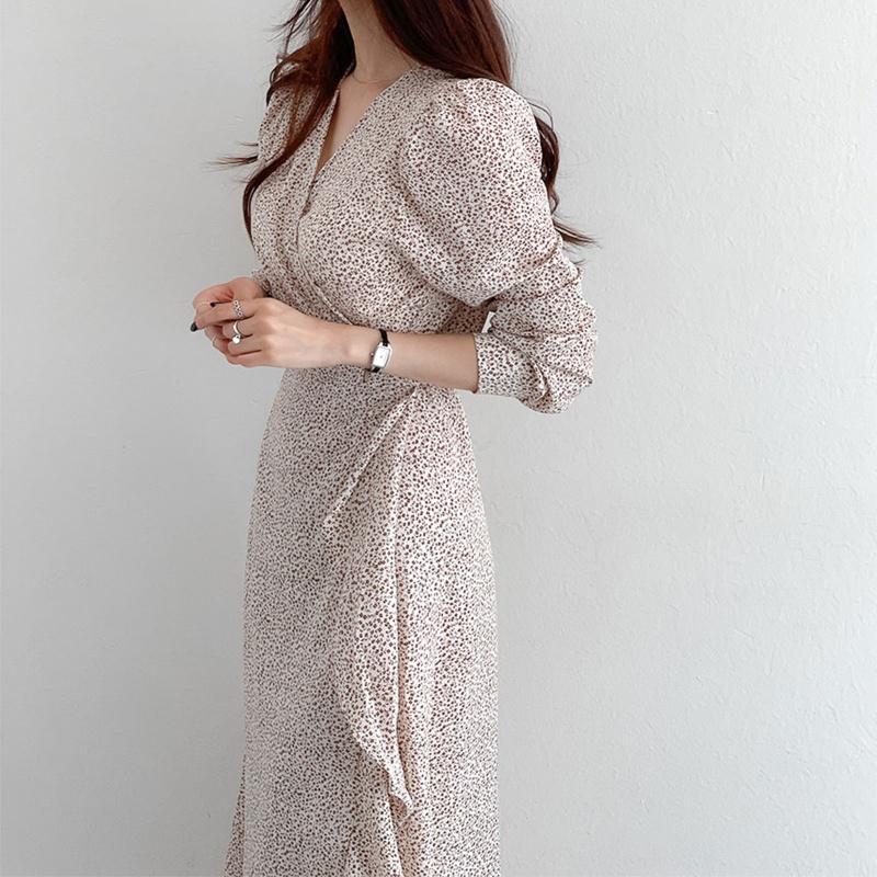 Đầm Maxi Chiffon Cổ V Tay Dài In Họa Tiết Hoa Thời Trang Mùa Hè Xinh Xắn Cho Nữ