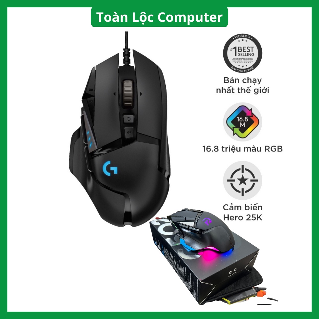 Chuột Máy Tính Gaming Có Dây Led RGB G502 Thiết Kế 8 Nút Cực Đẹp Tốc Độ 7200 DPI Chơi Game Siêu tặng kèm lót chuột Nhạy