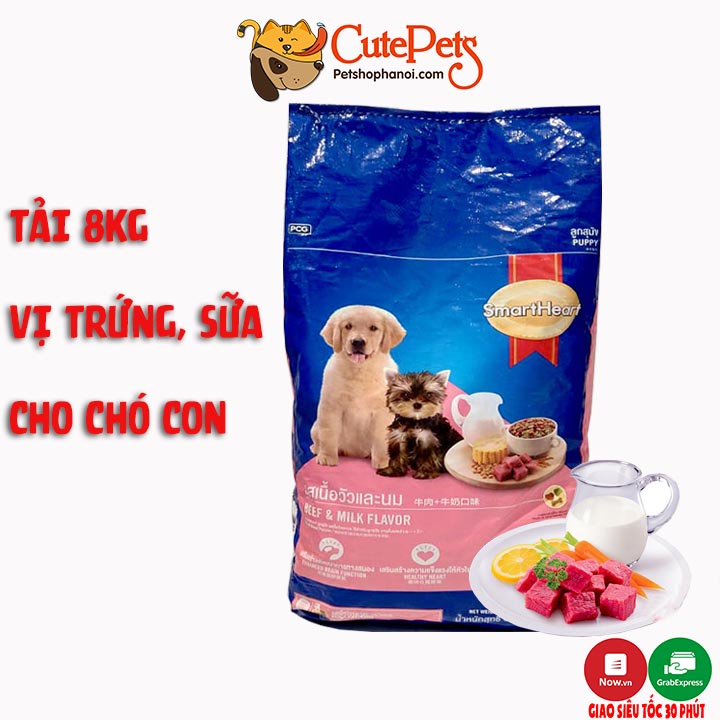 Thức ăn chó con Smart Heart Puppy vị thịt bò và sữa tải 8kg