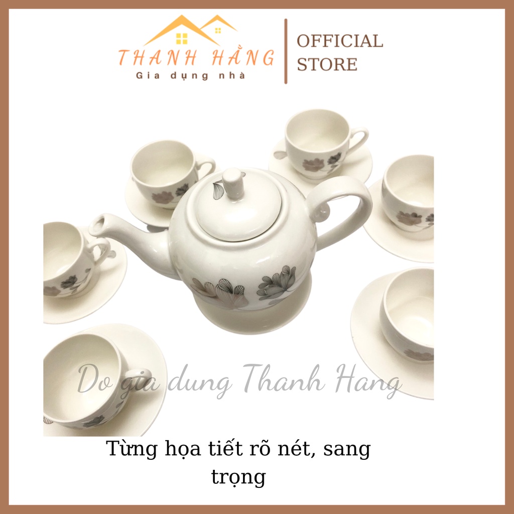 Bộ ấm chén hoa hồng đen trắng ngọc sang trọng freeship