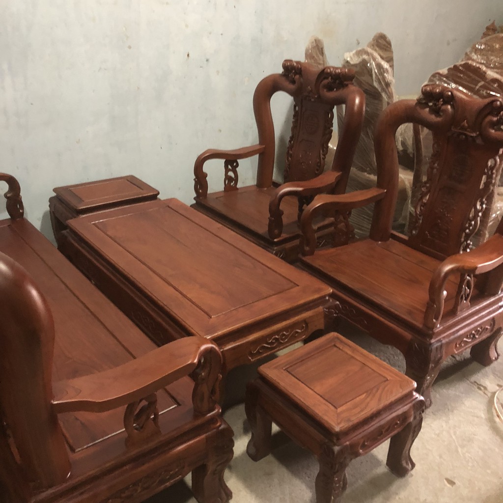 Bộ bàn ghế salon - Gỗ Hương Vân ( Tay 10 / 6 món )