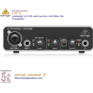 Soundcard USB Audio InterfaSu BEHRINGER UMC22 - Kết hơp bộ xử lý Midas Mic Preampl thumbnail